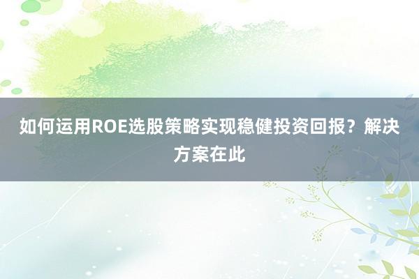 如何运用ROE选股策略实现稳健投资回报？解决方案在此